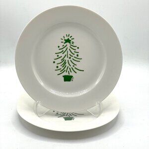 Trish Richman Crate&Barrel Christmas Tree Holiday 1999 Desert Plates Set of 2
